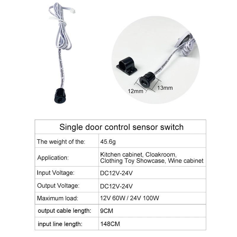 Wardrobe Single Door Control Sensor Switch(Black)