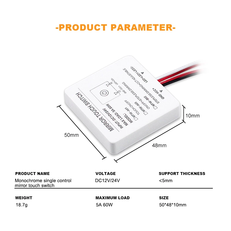 Monochrome Single Control  Mirror Touch Switch