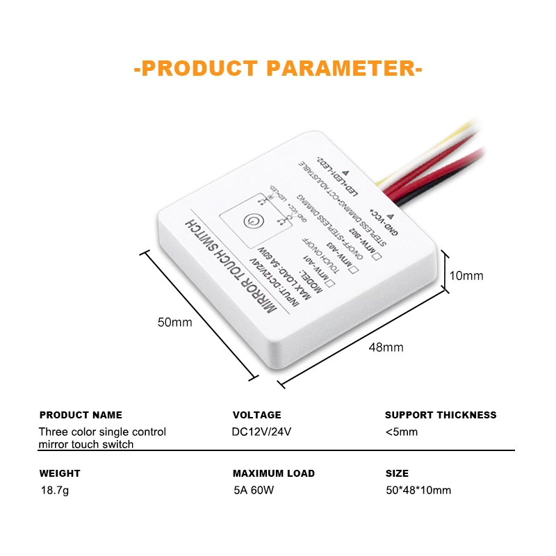 Three Color Single Control  Mirror Touch Switch