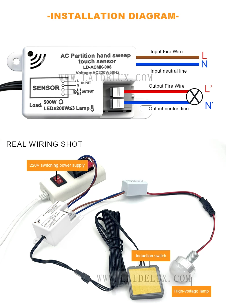 AC220V Wood Penetration Touch Dimming Sensor Switch（Square）