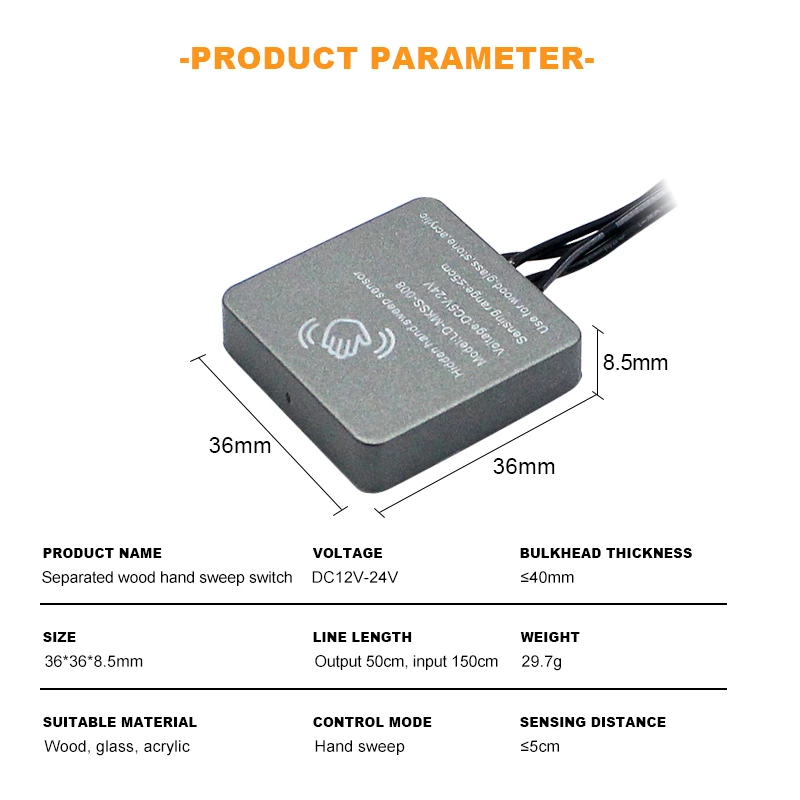 Square Wooden Board Hand Sweep IR Motion Sensor