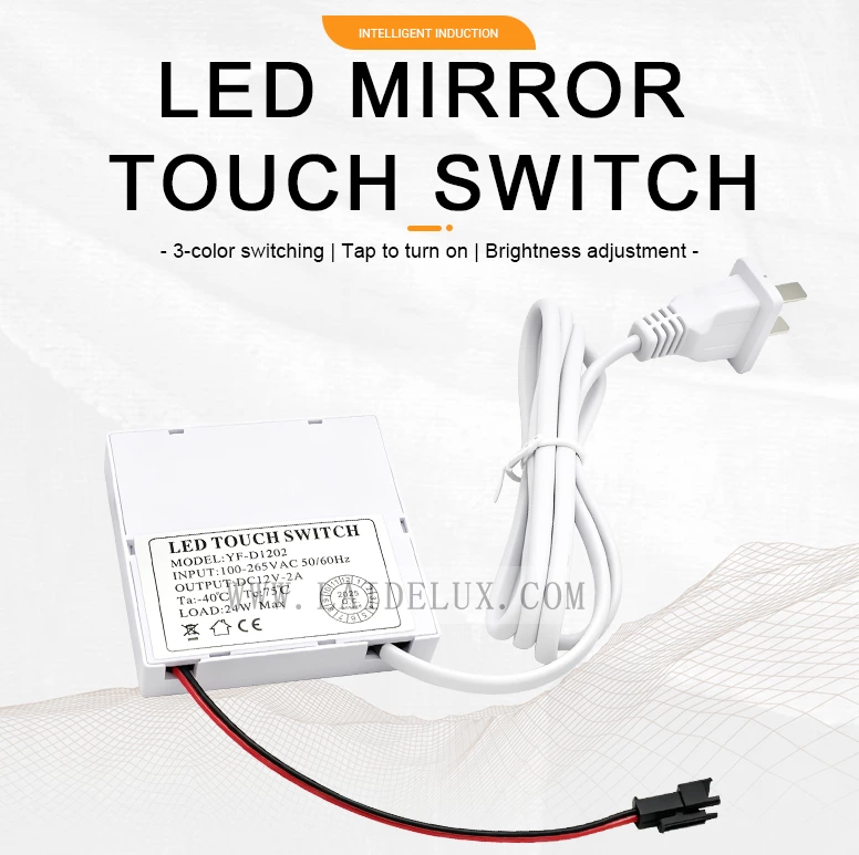LED Mirror Touch Sensor Switch with US Plug（DoubleColor Without Defogging）
