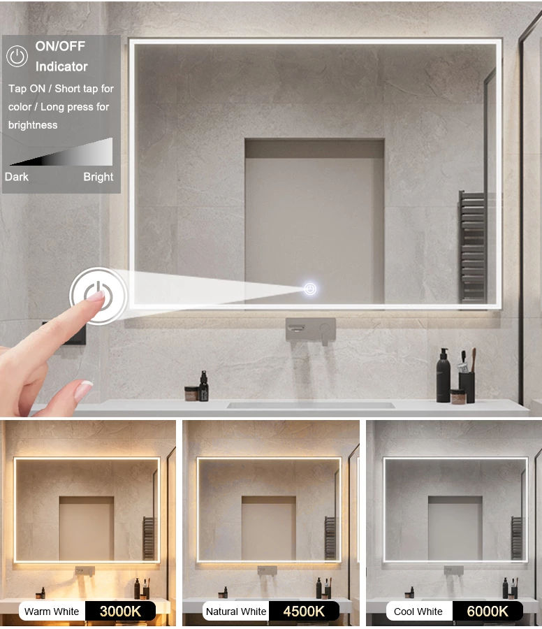 LED Mirror Touch Sensor Switch with US Plug（DoubleColor Without Defogging）