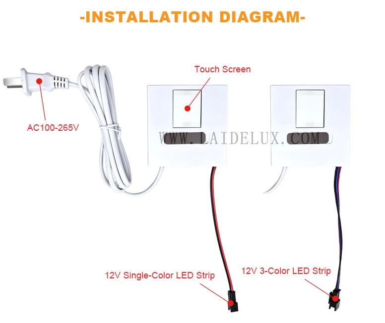 LED Mirror Touch Sensor Switch with US Plug（DoubleColor Without Defogging）