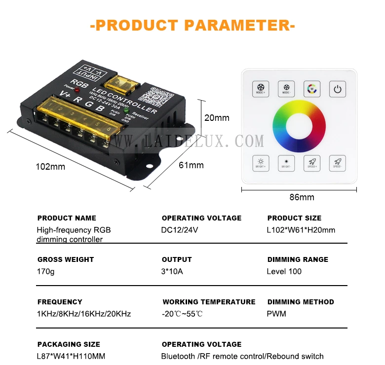 RGB RF Wireless Full Touch Panel Dimmer
