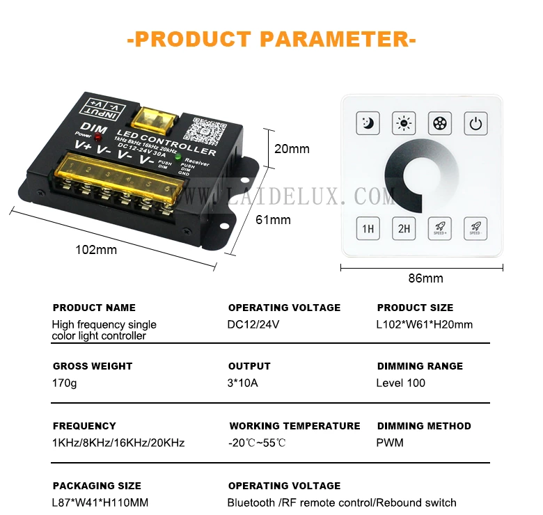 Single Color RF Wireless Full Touch Panel Dimmer