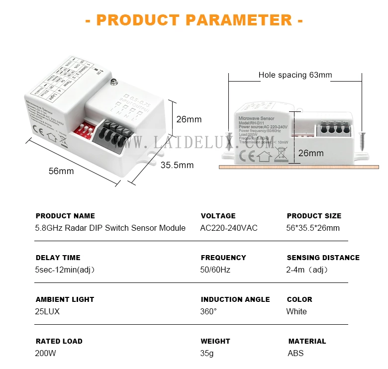 5.8GHz Microwave Radar Sensor DIP Switch