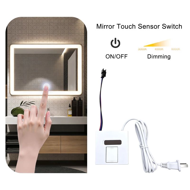 LED Mirror Touch Sensor Switch with US Plug（DoubleColor Without Defogging）