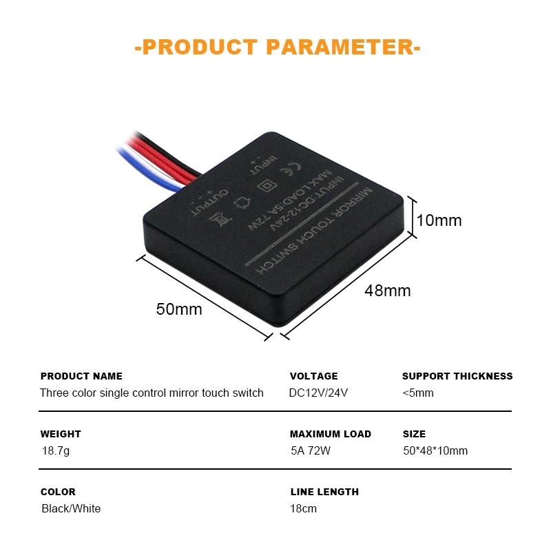 Three color single control mirror touch switch