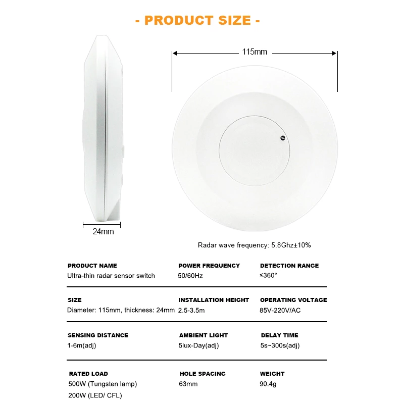 Economy Ultra Slim Microwave Radar Sensor Switch