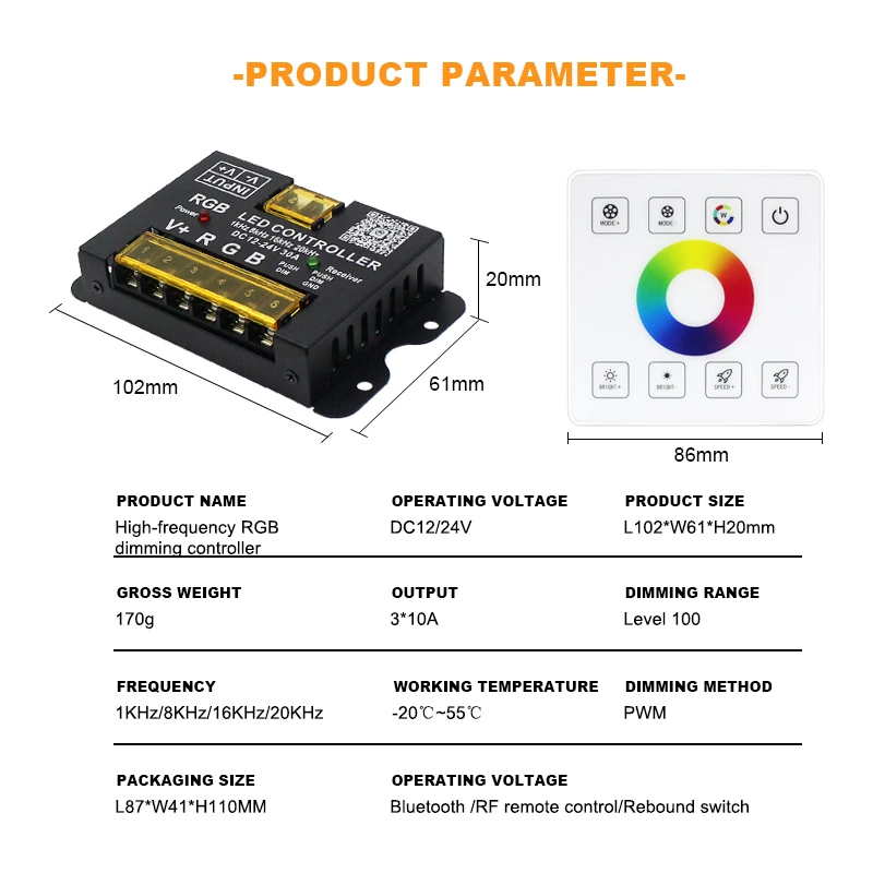 RGB RF Wireless Full Touch Panel Dimmer