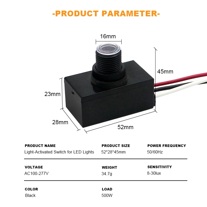 Dusk-to-Dawn Electronic Photocell Sensor Switch