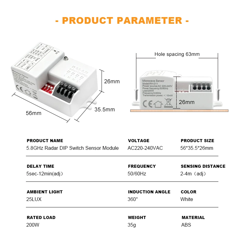 5.8GHz Microwave Radar Sensor DIP Switch