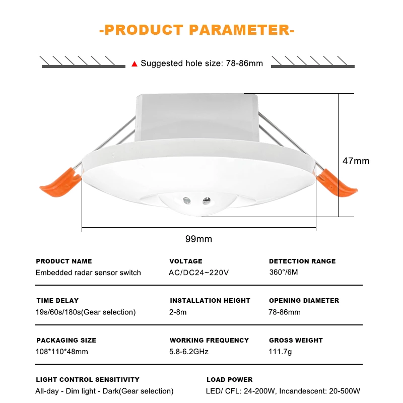 Embedded radar sensor switch