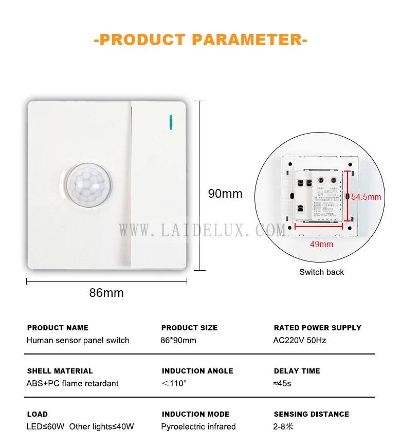 Human sensor panel switch