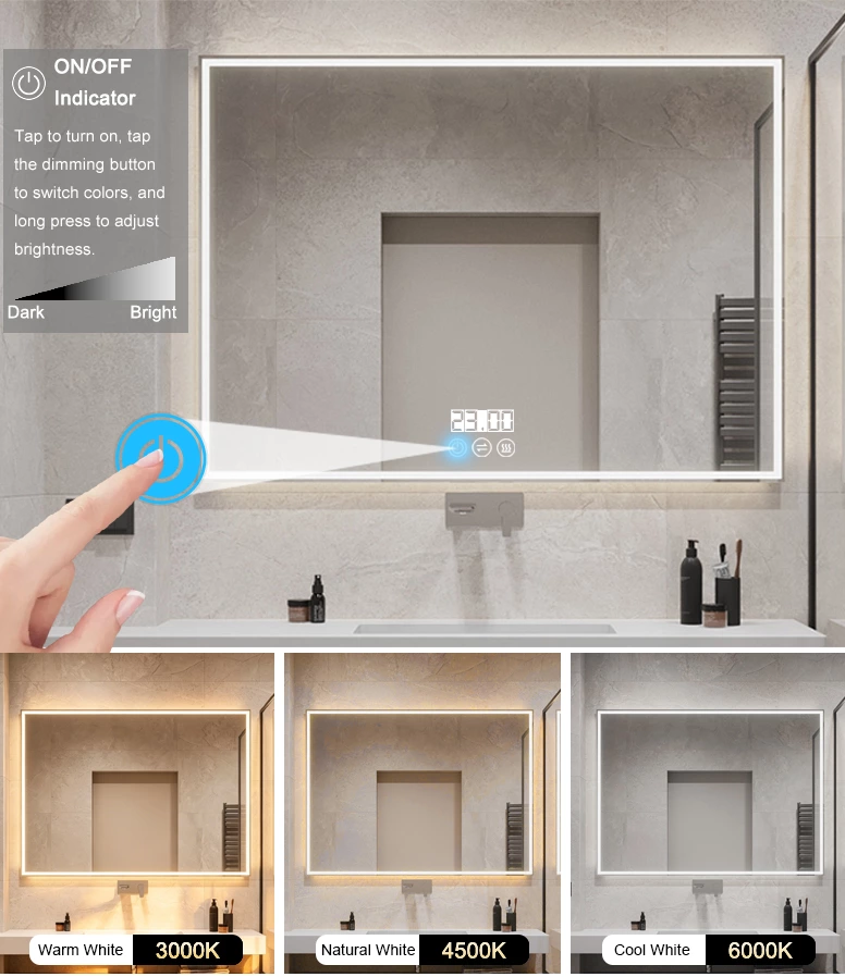 3-Button 3-Color Mirror Touch Switch