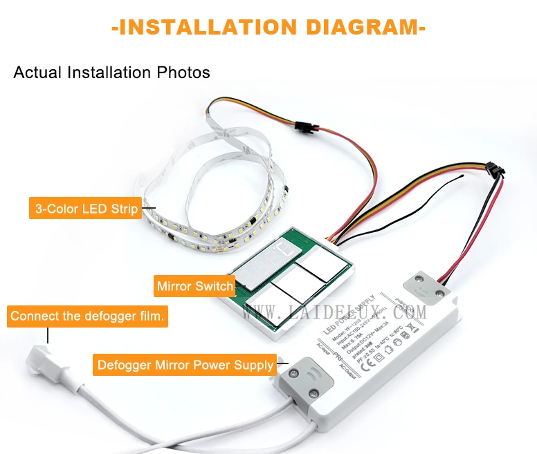3-Button 3-Color Mirror Touch Switch