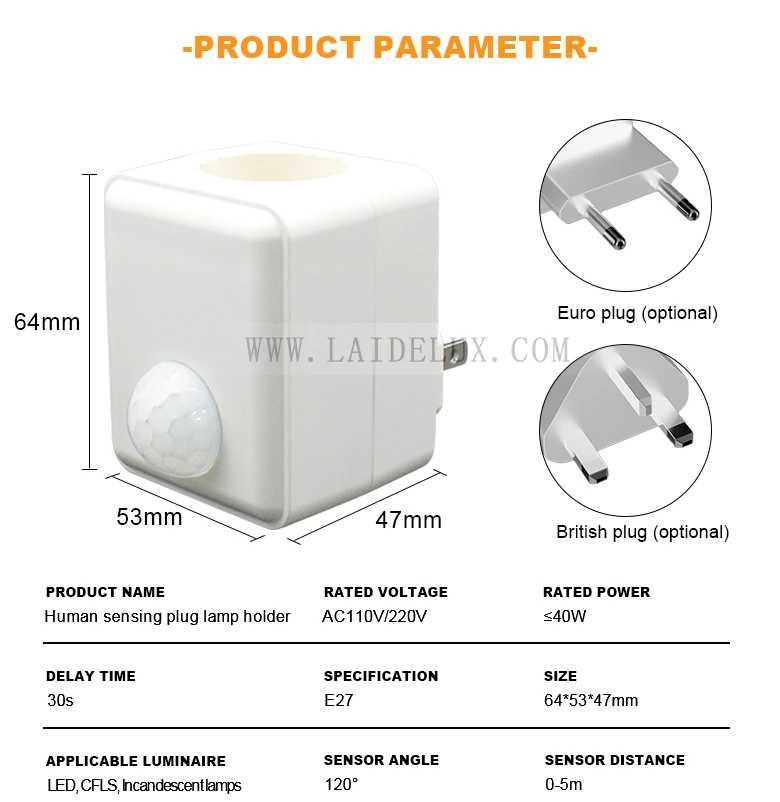 Human sensing plug lamp holder