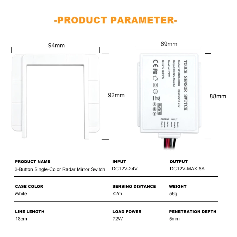 2-Button Single-Color Radar Mirror Switch