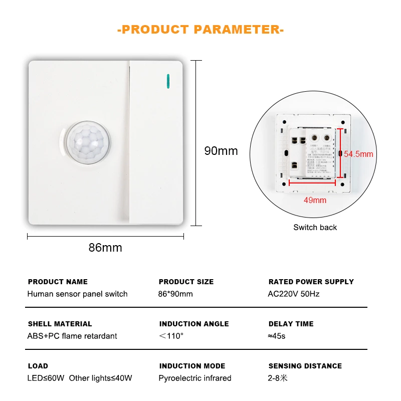 Human sensor panel switch